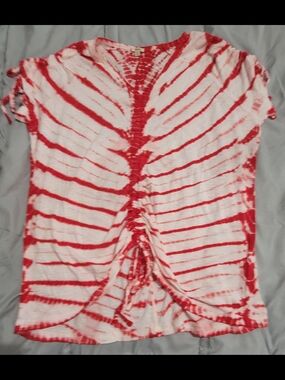 Reba Red and White Tie-Dye Ruched Front Tunic